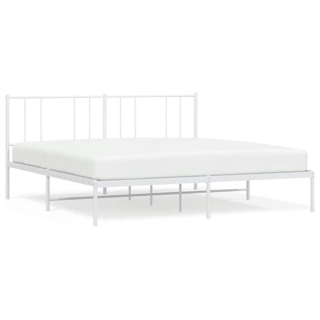 White Metal Bed Frame with Headboard, 193x203cm - Mattress Not Included