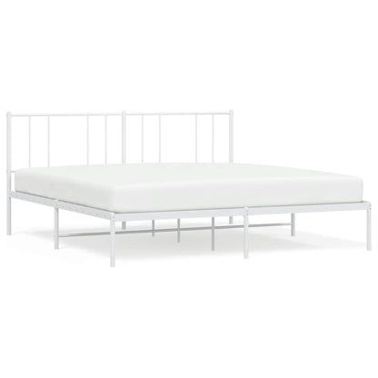 White Metal Bed Frame with Headboard, 193x203cm - Mattress Not Included