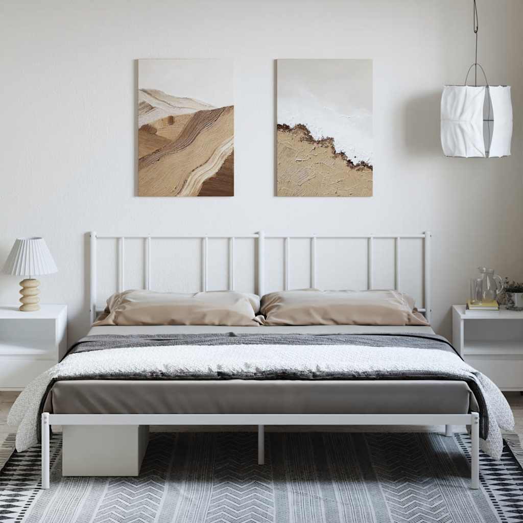 White Metal Bed Frame with Headboard, 193x203cm - Mattress Not Included