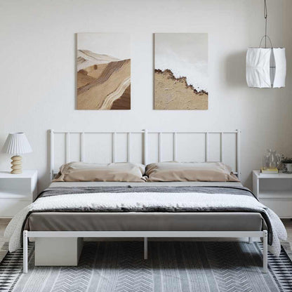 White Metal Bed Frame with Headboard, 193x203cm - Mattress Not Included