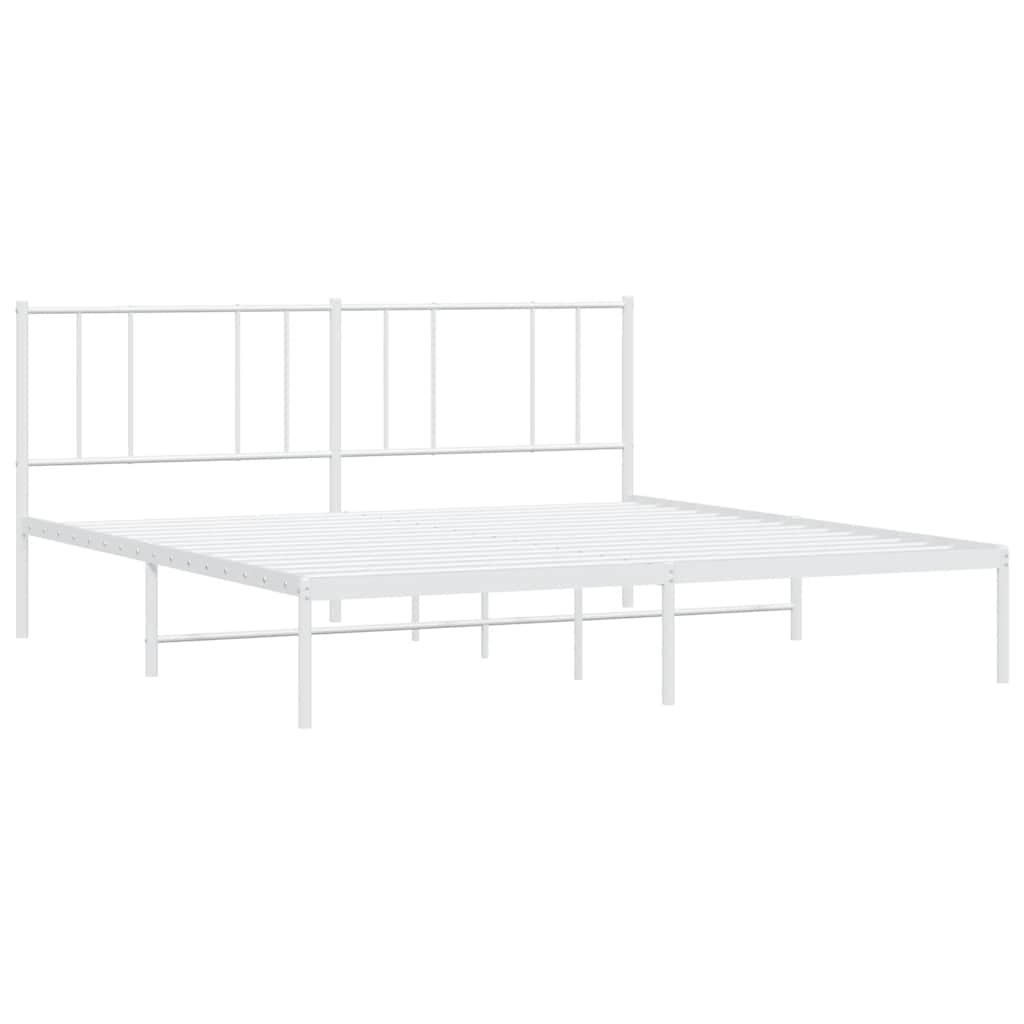 White Metal Bed Frame with Headboard, 193x203cm - Mattress Not Included