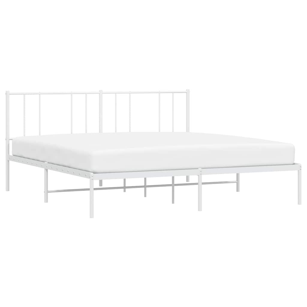 White Metal Bed Frame with Headboard, 193x203cm - Mattress Not Included