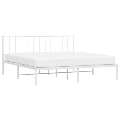White Metal Bed Frame with Headboard, 193x203cm - Mattress Not Included