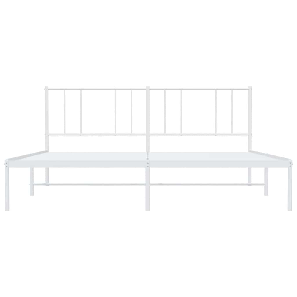 White Metal Bed Frame with Headboard, 193x203cm - Mattress Not Included