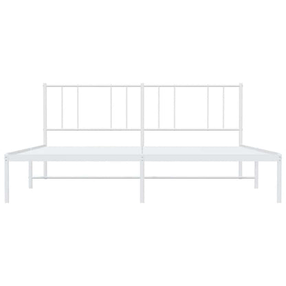 White Metal Bed Frame with Headboard, 193x203cm - Mattress Not Included