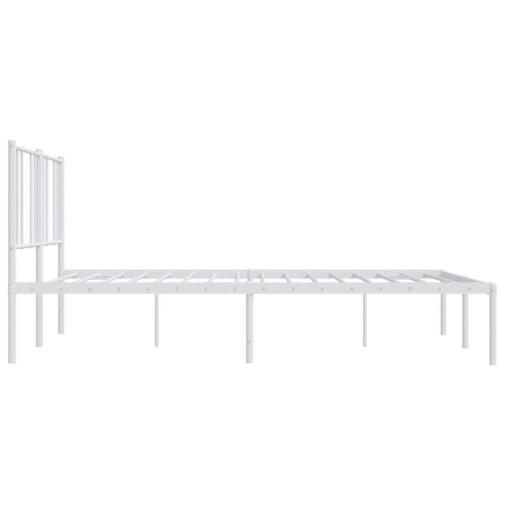 White Metal Bed Frame with Headboard, 193x203cm - Mattress Not Included