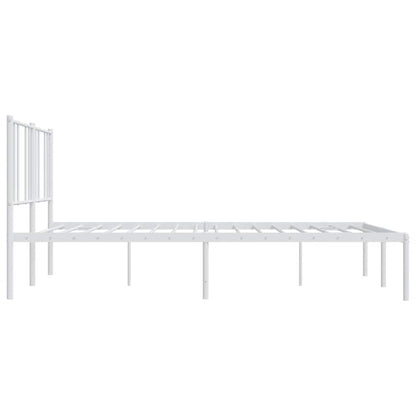 White Metal Bed Frame with Headboard, 193x203cm - Mattress Not Included