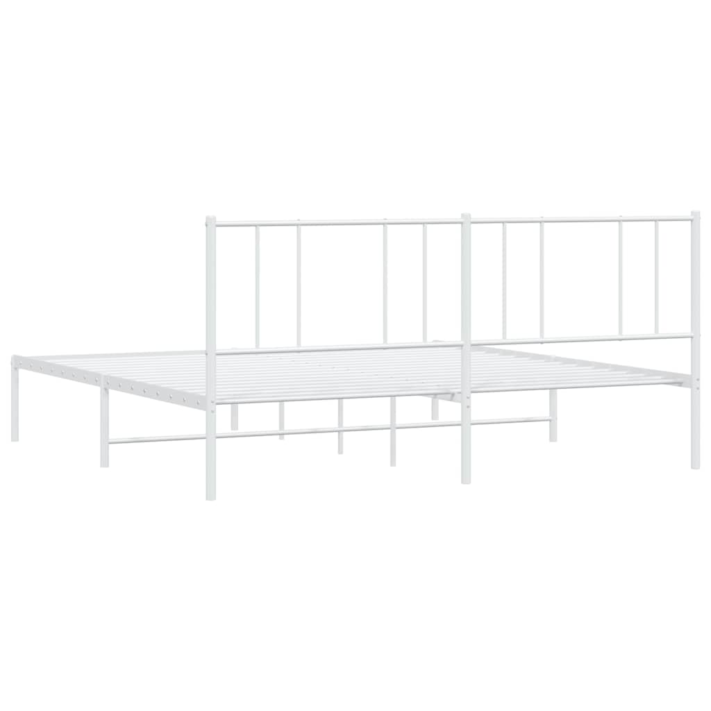 White Metal Bed Frame with Headboard, 193x203cm - Mattress Not Included