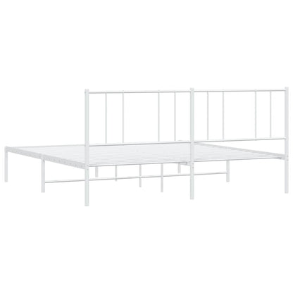 White Metal Bed Frame with Headboard, 193x203cm - Mattress Not Included