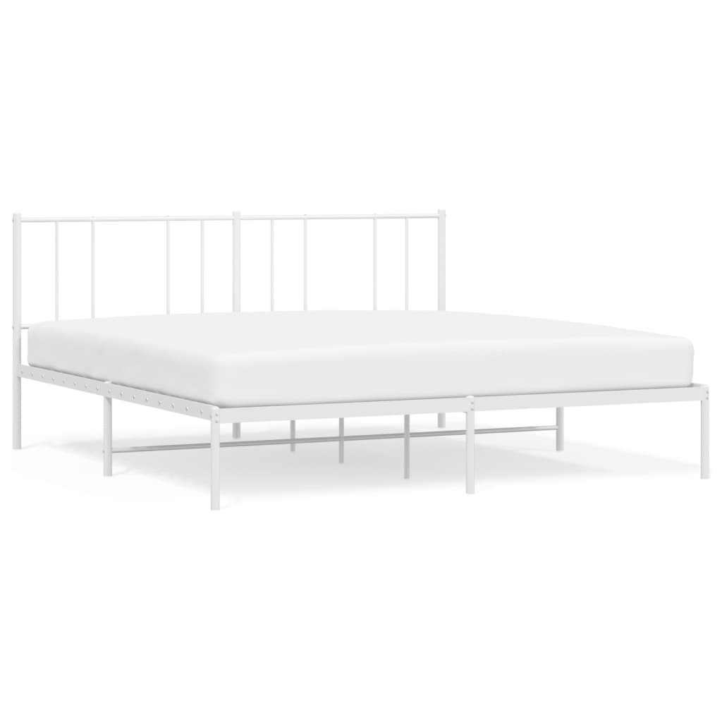 White Metal Bed Frame with Headboard 200x200cm - Durable Design