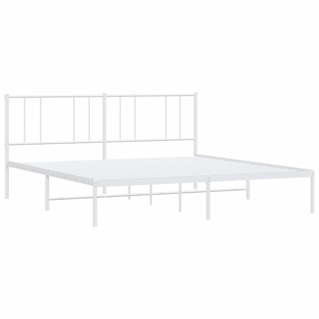 White Metal Bed Frame with Headboard 200x200cm - Durable Design