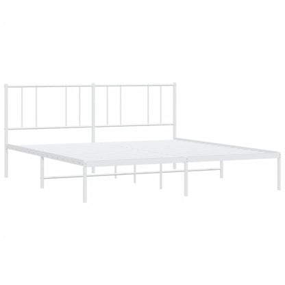 White Metal Bed Frame with Headboard 200x200cm - Durable Design