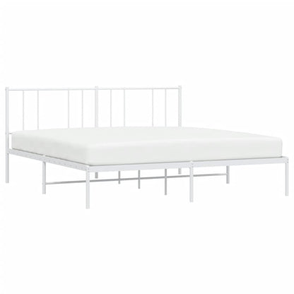 White Metal Bed Frame with Headboard 200x200cm - Durable Design
