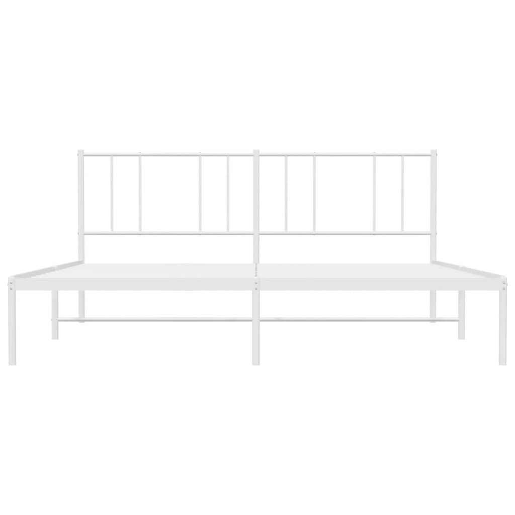 White Metal Bed Frame with Headboard 200x200cm - Durable Design