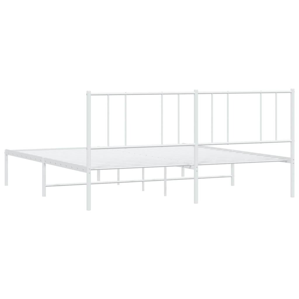 White Metal Bed Frame with Headboard 200x200cm - Durable Design
