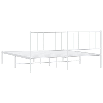 White Metal Bed Frame with Headboard 200x200cm - Durable Design