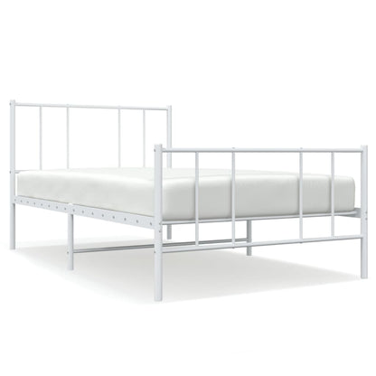 White Metal Bed Frame with Footboard - 75x190cm, No Mattress