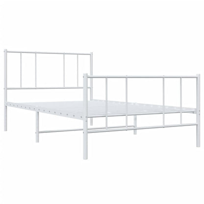 White Metal Bed Frame with Footboard - 75x190cm, No Mattress