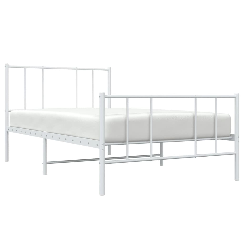 White Metal Bed Frame with Footboard - 75x190cm, No Mattress