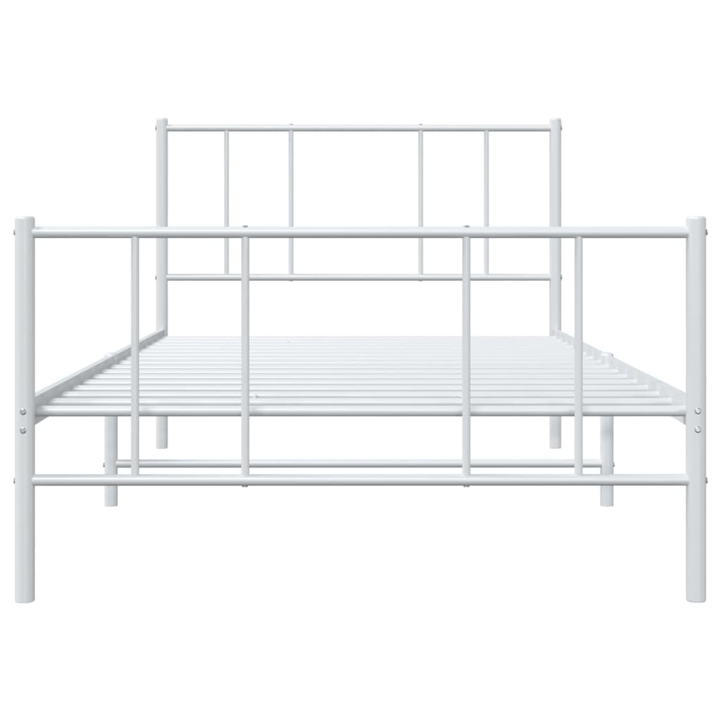 White Metal Bed Frame with Footboard - 75x190cm, No Mattress