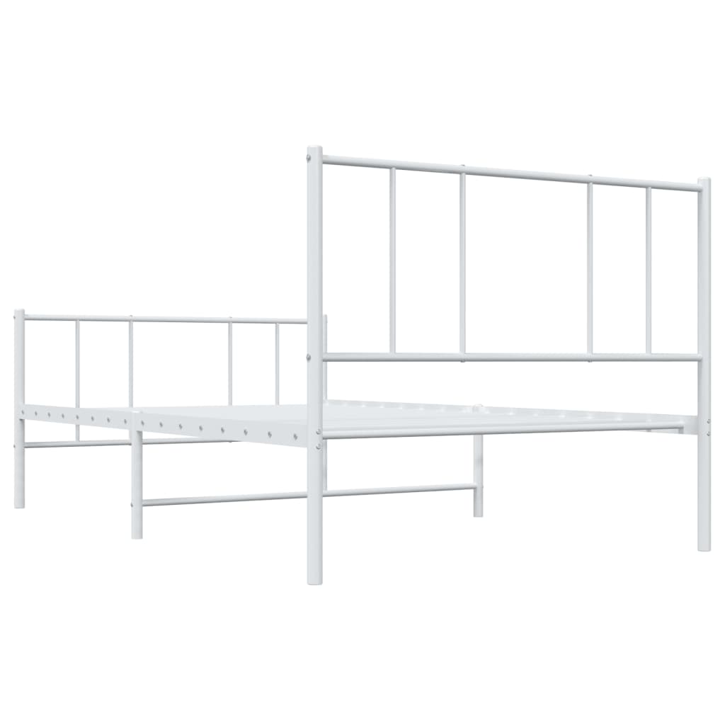 White Metal Bed Frame with Footboard - 75x190cm, No Mattress