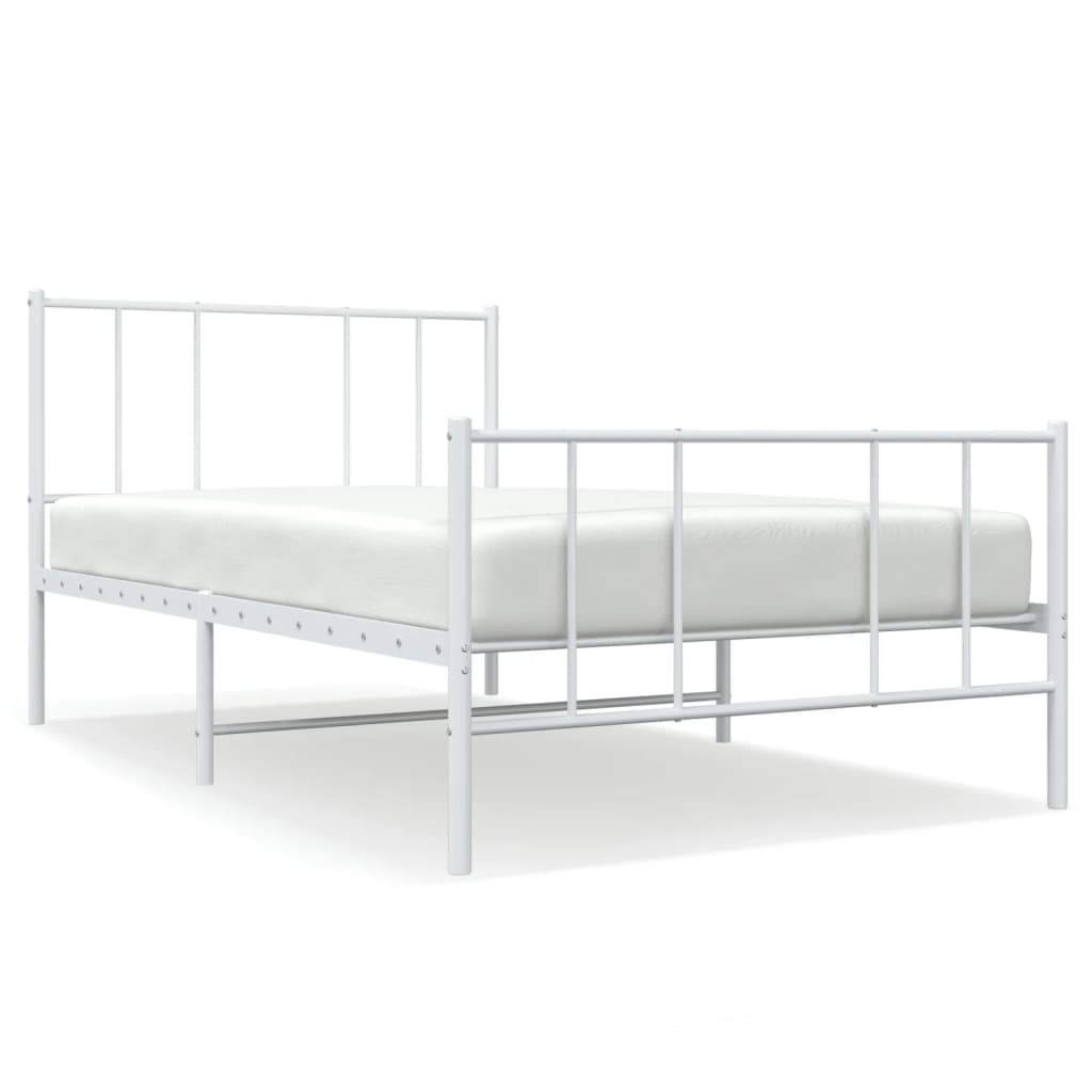 White Metal Bed Frame with Footboard, 80x200cm, No Mattress