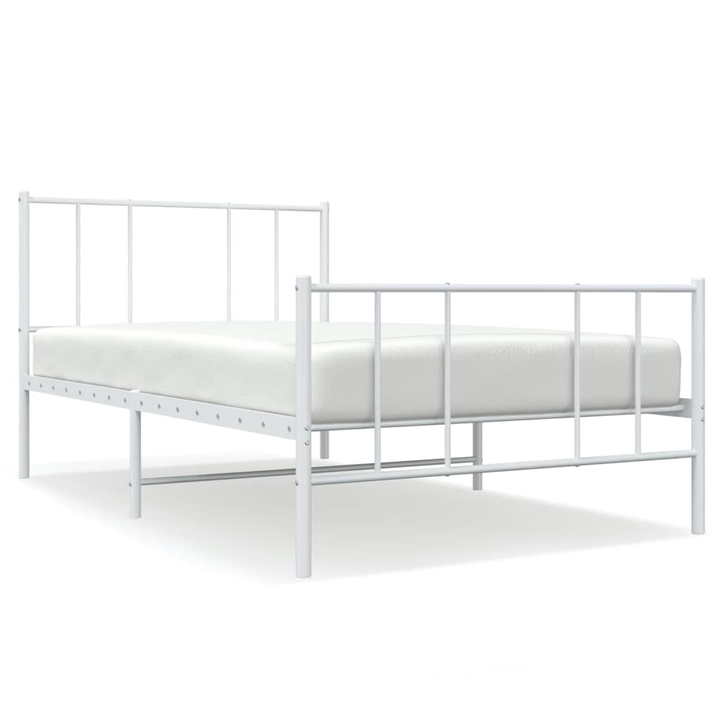 White Metal Bed Frame with Footboard 100x190cm - No Mattress