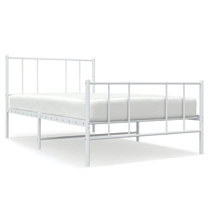 White Metal Bed Frame with Footboard 100x190cm - No Mattress