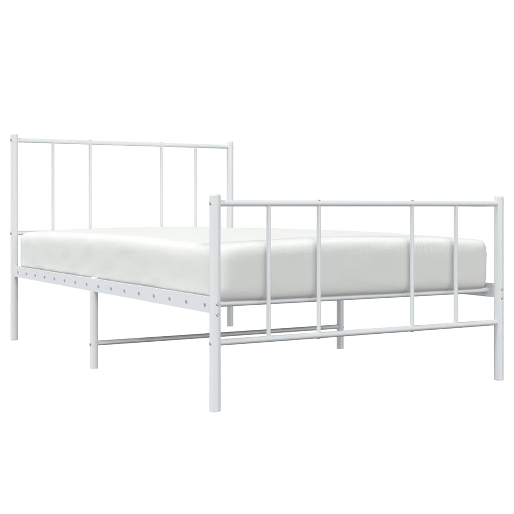 White Metal Bed Frame with Footboard 100x190cm - No Mattress