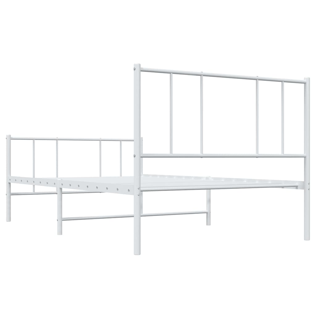 White Metal Bed Frame with Footboard 100x190cm - No Mattress