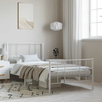 White Metal Bed Frame with Footboard 100x190cm - No Mattress