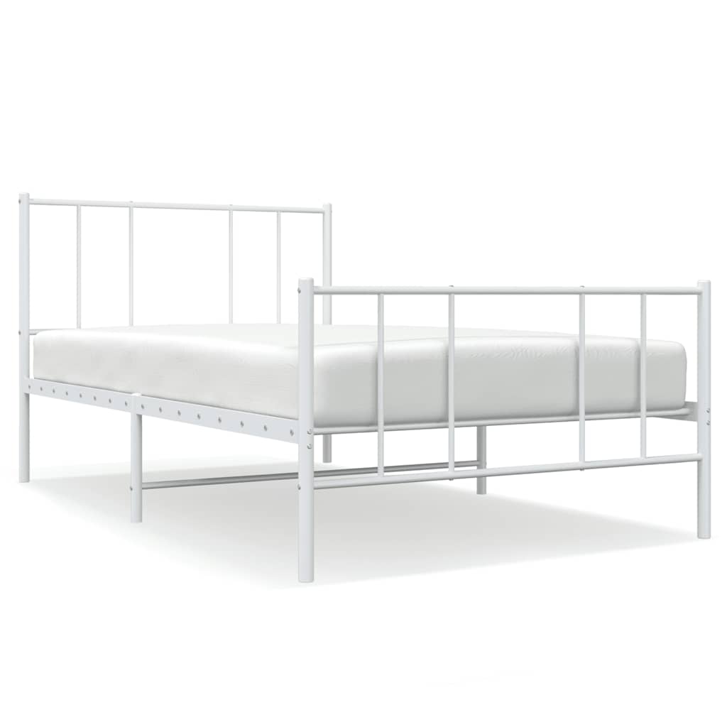 White Metal Bed Frame with Footboard - 100x200 cm
