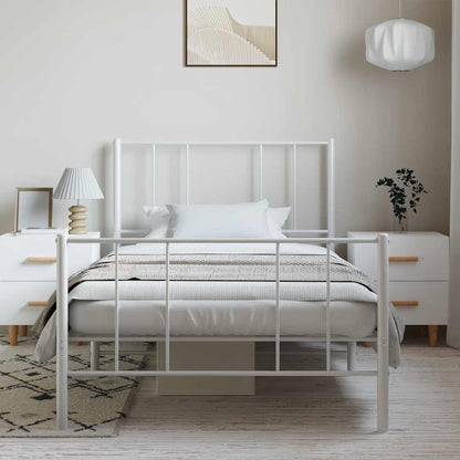 White Metal Bed Frame with Footboard - 100x200 cm