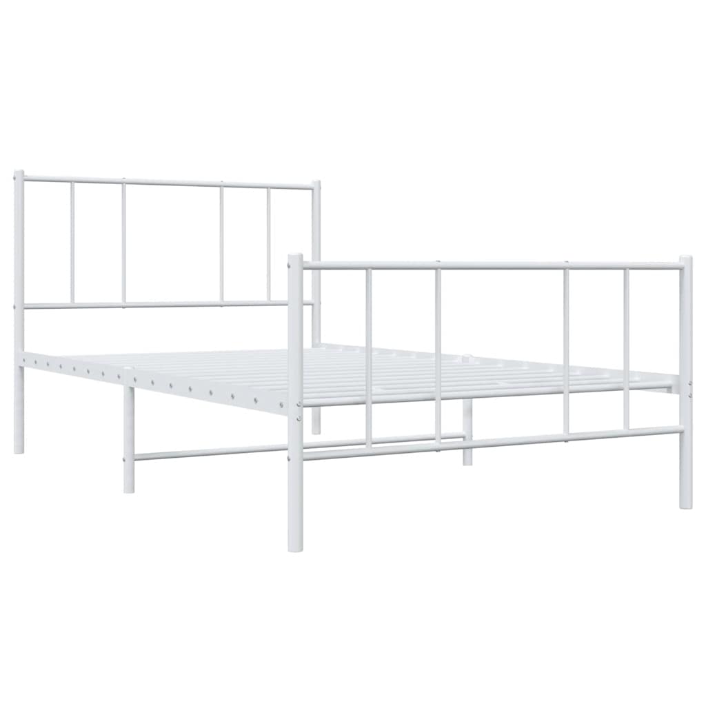 White Metal Bed Frame with Footboard - 100x200 cm