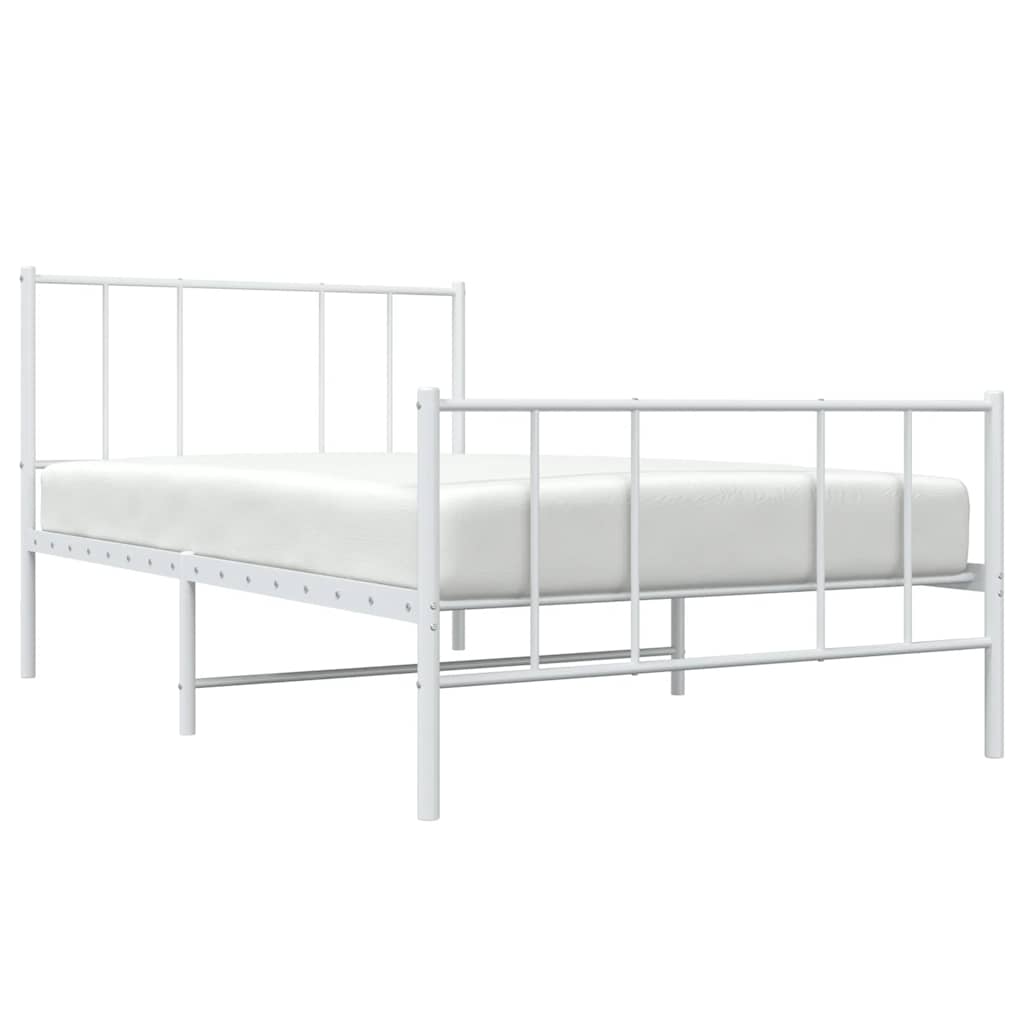 White Metal Bed Frame with Footboard - 100x200 cm