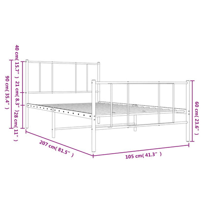 White Metal Bed Frame with Footboard - 100x200 cm