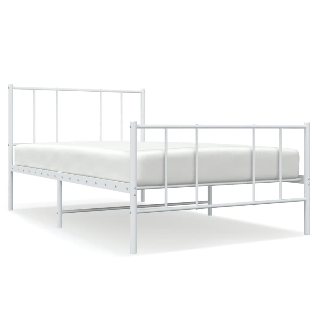 White Metal Bed Frame with Footboard, 107x203cm – Mattress Excluded