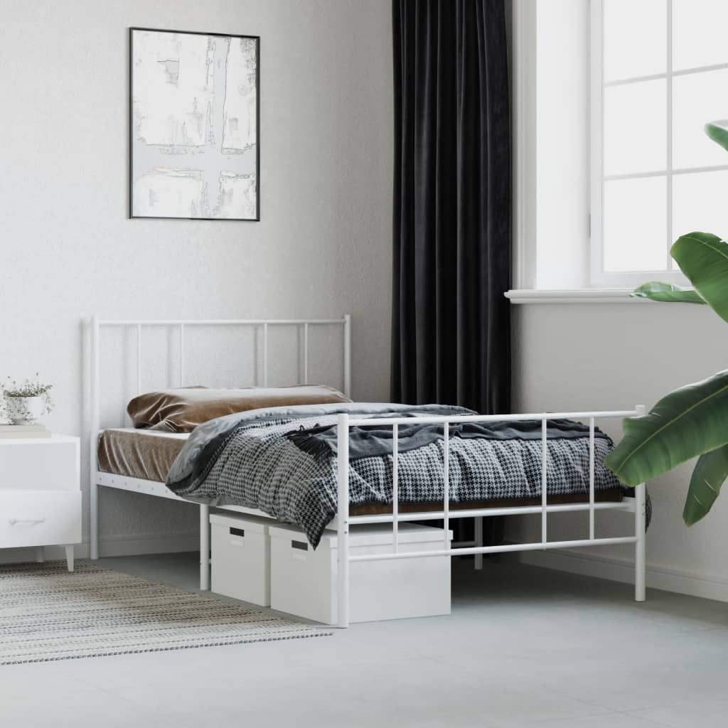 White Metal Bed Frame with Footboard, 107x203cm – Mattress Excluded