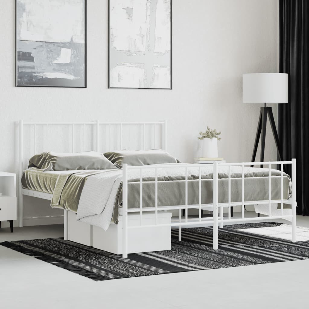 White Metal Bed Frame with Footboard - 120x190cm