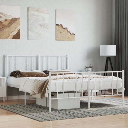 White Metal Bed Frame with Footboard - 120x190cm