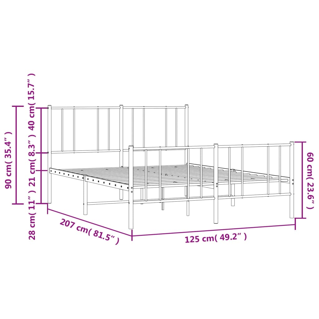 White Metal Bed Frame with Footboard - 120x200cm No Mattress