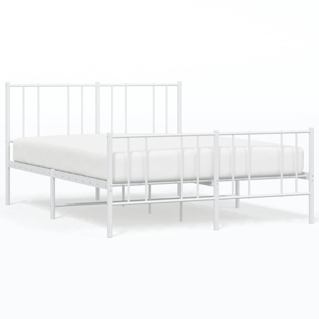 White Metal Bed Frame with Footboard 135x190cm - No Mattress