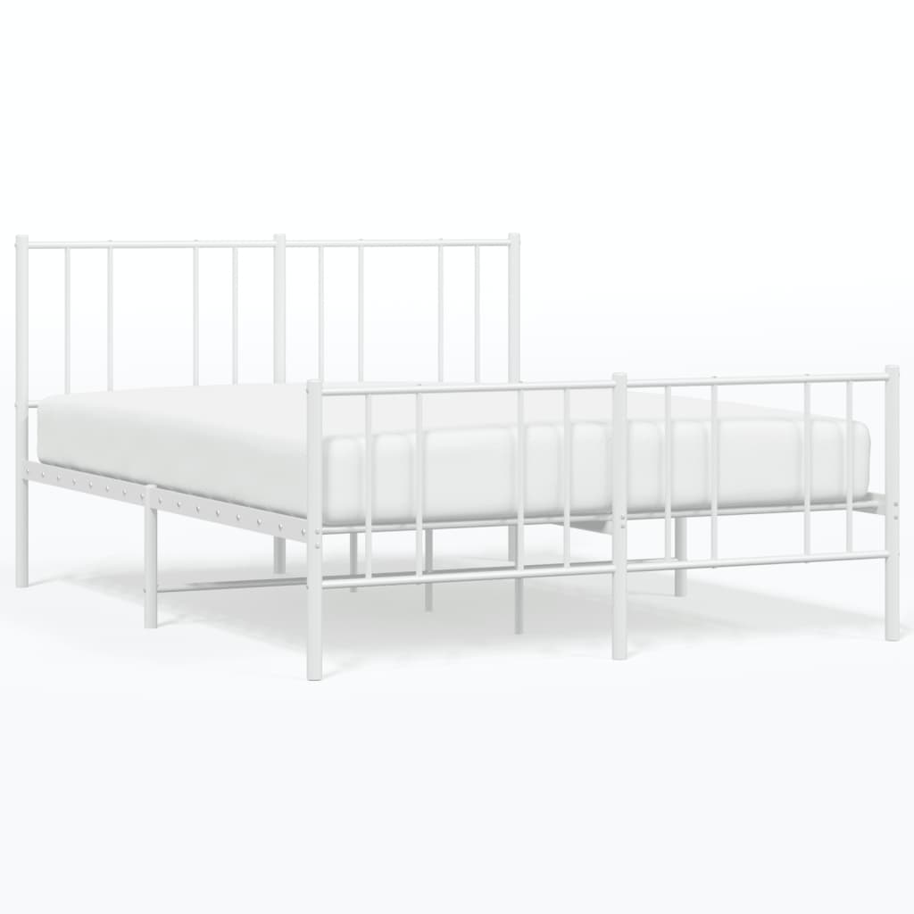 White Metal Bed Frame with Footboard 140x200cm - No Mattress
