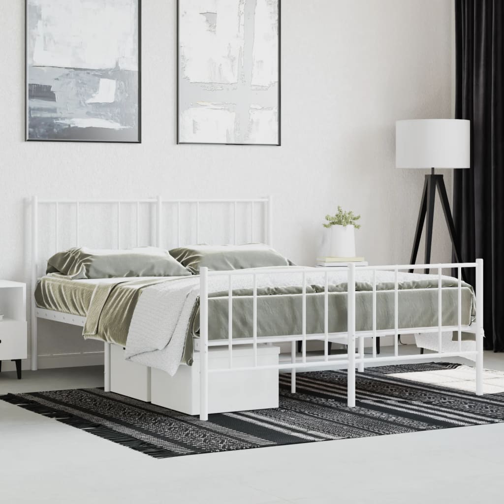 White Metal Bed Frame with Footboard 140x200cm - No Mattress