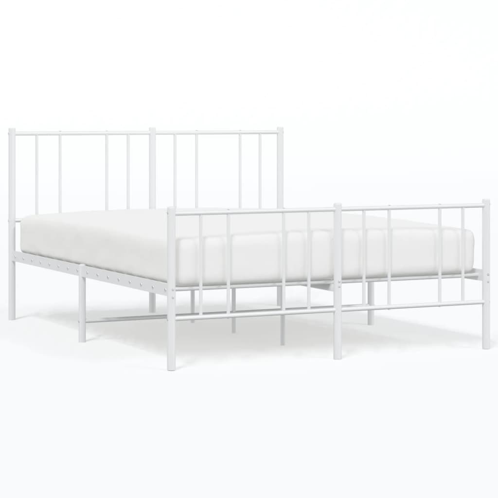 White Metal Bed Frame with Footboard, 160x200cm Mattress Not Included