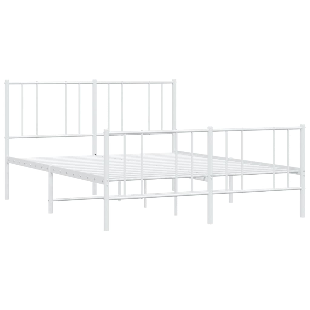 White Metal Bed Frame with Footboard, 160x200cm Mattress Not Included