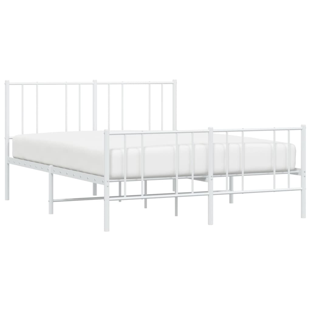 White Metal Bed Frame with Footboard, 160x200cm Mattress Not Included
