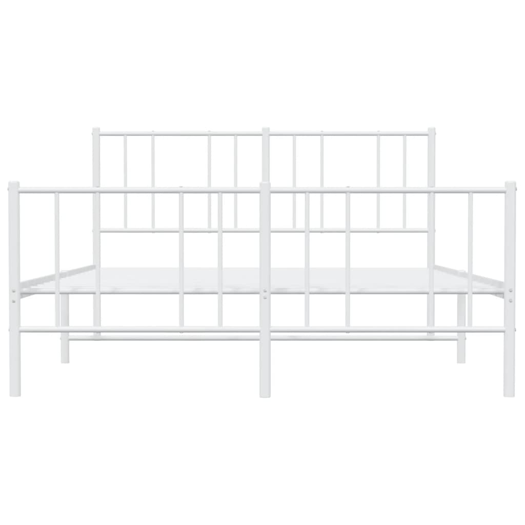 White Metal Bed Frame with Footboard, 160x200cm Mattress Not Included