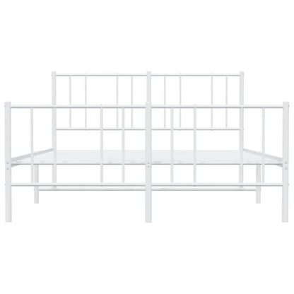 White Metal Bed Frame with Footboard, 160x200cm Mattress Not Included