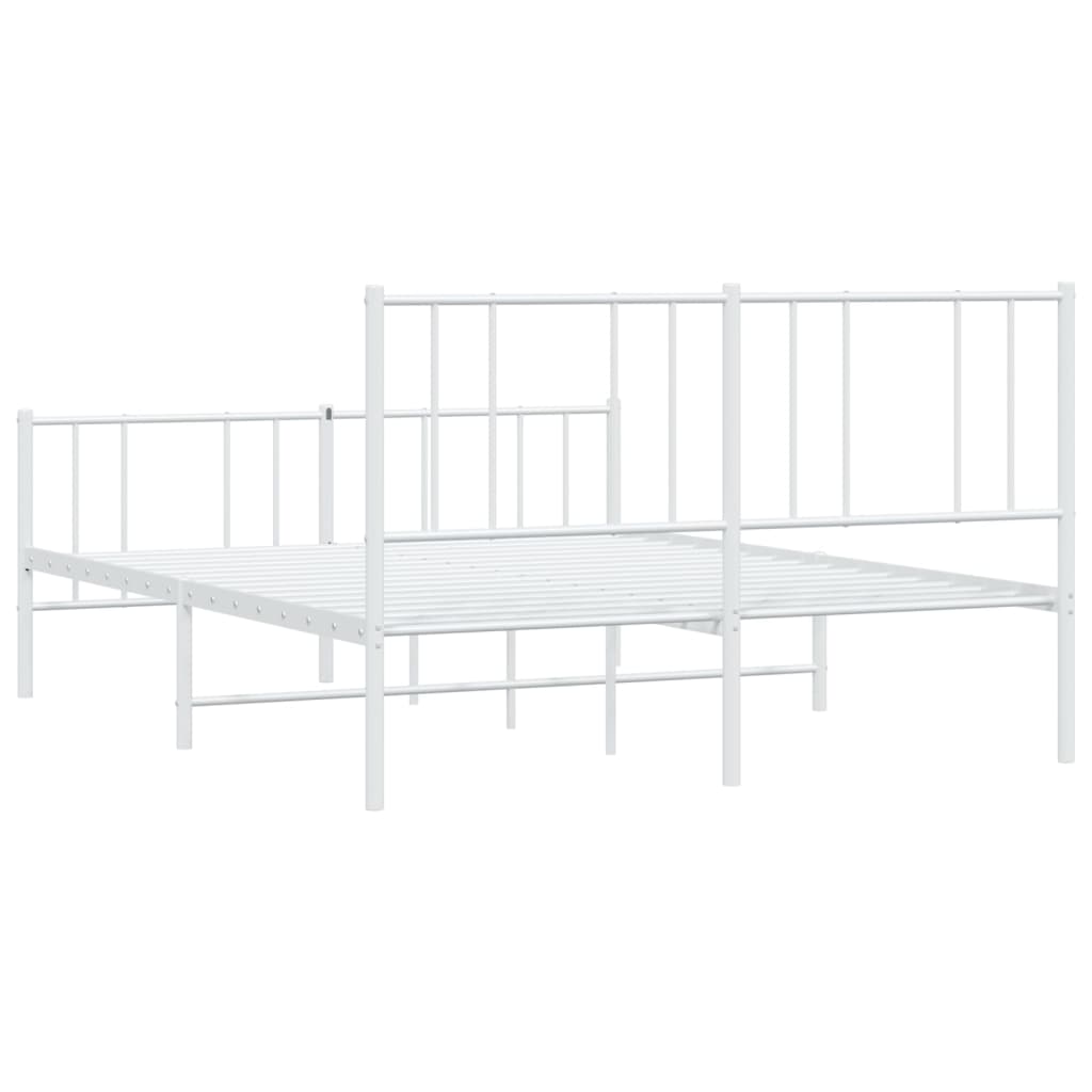 White Metal Bed Frame with Footboard, 160x200cm Mattress Not Included